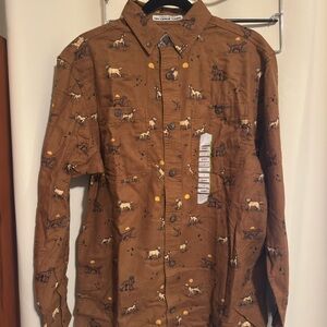 Duluth Trading Co Free Swinging Flannel Casual Shirt with Animal Print